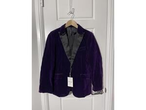Weiluka Boys Suits for Kids Size 14 Purple Velvet 2 Pieces Notch Lapel K98